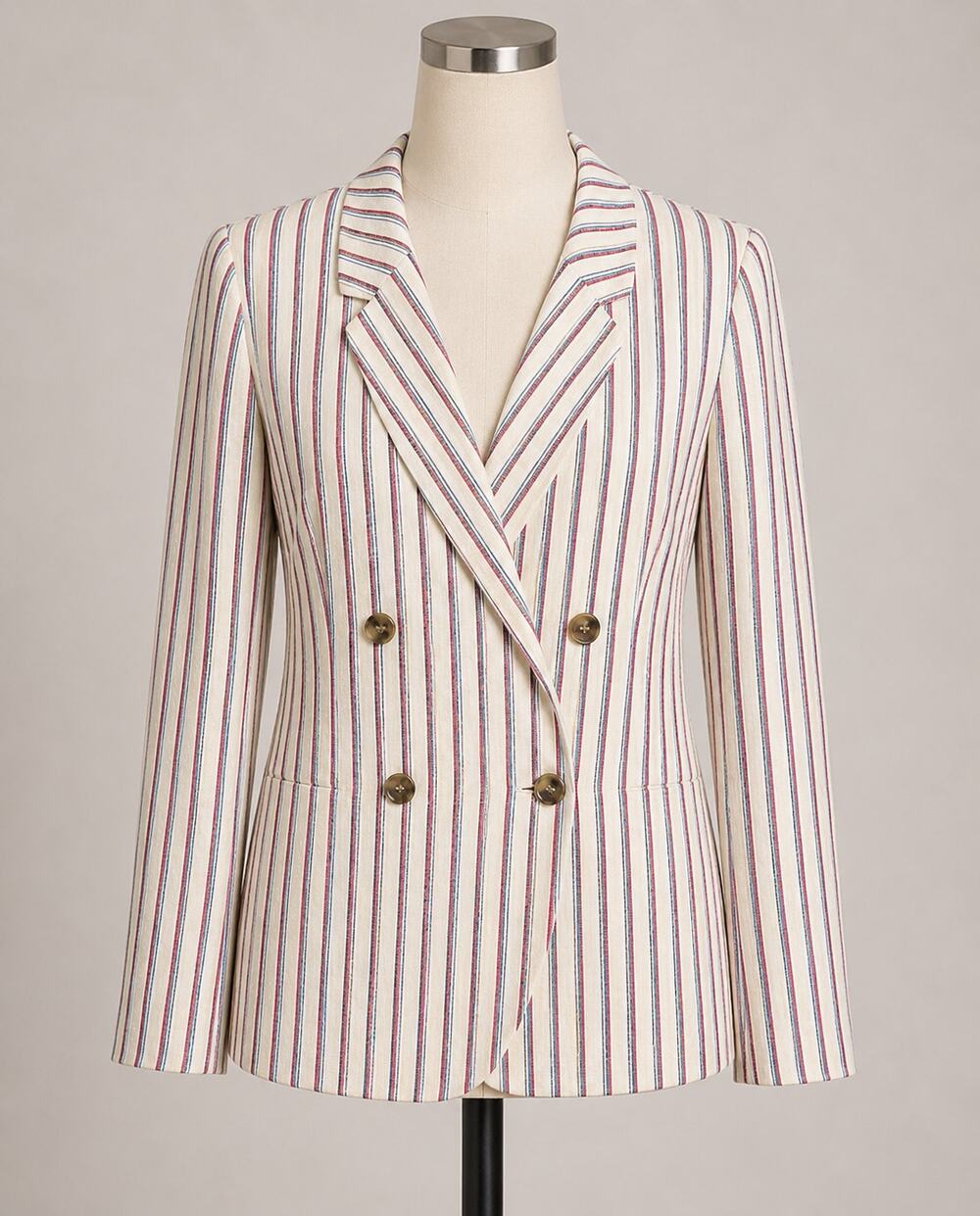 Dolan Striped White Linen Blazer Double Breasted Anthropologie M